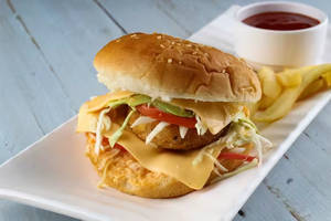 Veg Cheese Burger With Coke [250Ml]