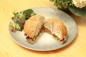 Burgers  Veg Patty, Onion, Tomato, Black Pepper Cheese, Sesame Bun 