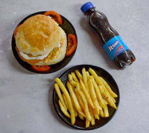 Burger + French Fries + Cola +Cheesy Deep