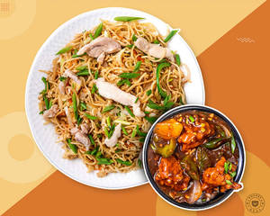 Egg Chicken Hakka Noodles And Chilli Chicken
