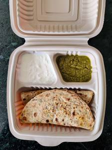 2 Pyaj Paratha With Plain Curd, Pickle & Butter