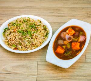 Veg fried rice and paneer chilli