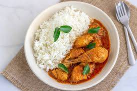 White rice with chicken curry