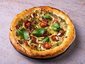 Basil Almond Pesto, Roasted Tomatoes, Toasted Almond  Pizza