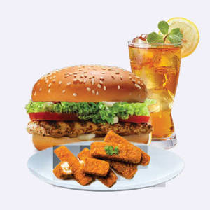 Chicken Tikka Burger + Paneer Fries + Drink