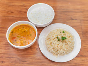 Dal Fry + Rice + Raita