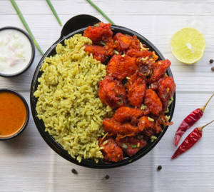Donne Chicken Biryani Rice + Andhra Red Chilli Chicken Bowl