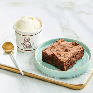 Eggless Double Fudge Brownie with Vanilla Ice Cream