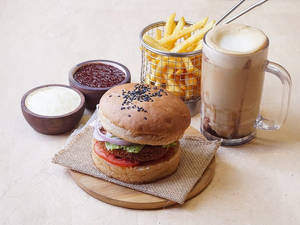 Chicken Jumbo Burger + Fries + Ice Tea (serves 1)