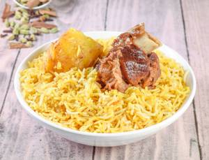 Moti Biryani (Mutton (2 pcs), aloo (1 pc) and egg (1 pc))