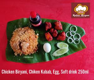 Chicken Biryani, Chicken Kabab, Egg, Soft drink 250ml