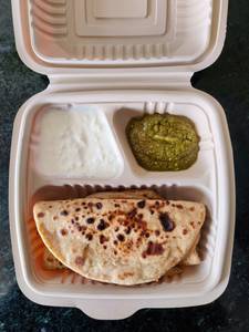 2 Sattu Paratha With Plain Curd, Pickle & Butter