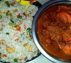 Full Veg Fried Rice + Half  Chicken Curry