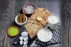 Paneer Butter Paratha With  Lassi(sweet/ Salted/ Boondi Raita)