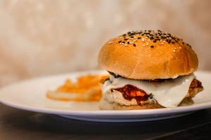 BBQ Sriracha Chicken Burger With French Fries
