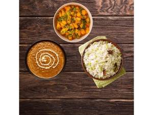 Jeera Rice + Dal Makhani + Aloo Fry