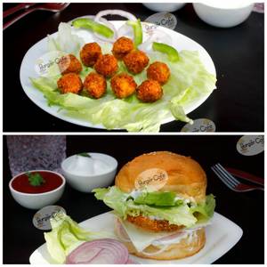Chicken Burger + Chicken Pops (10 Pcs)