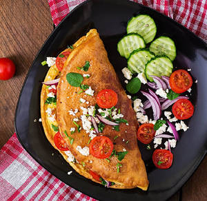 Egg Cheese Omelette With Salad