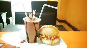 Burger   with cold coffe