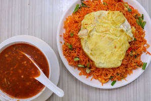 Chicken Triple Schezwan Rice (served With Gravy)