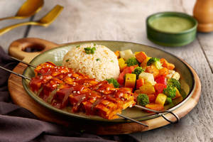 Sriracha Paneer with Roasted Veggies and Rice