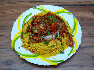 Schezwan Egg Chicken Fried Rice With Raita