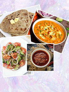 Kaju Masala (250 Ml)+3 Pcs Butter Partha+ Salad+ Lasun Chutney