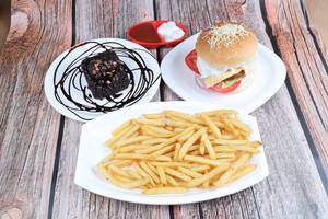 Veg Cheese Burger+plain Fries+hot Chocolate Brownie