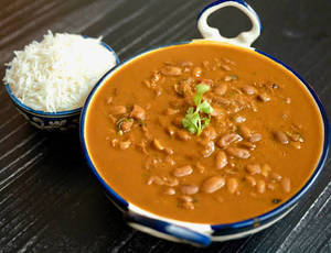 Rajma Chawal with Onion and Pickle