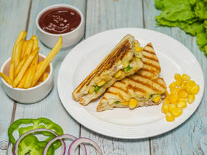 Corn and Veg Cheese Sandwich + French Fries