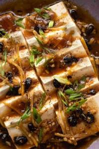 Silk Tofu Steamed In Mushroom Ginger [Shitake Mushroom,Supreme Kikkoman Soya Sauce]