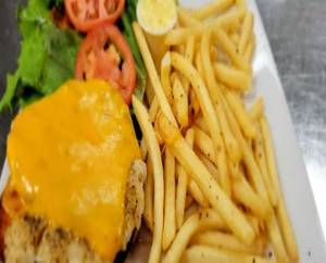 Creamy Chicken Sandwich Served With Fries