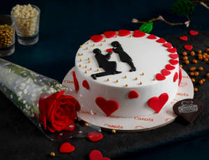 Valentine's Special Love One Eggless Blueberry Cake (500gms) With Artificial Red Rose