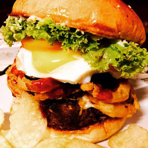 The Double BEEF Blue Cheese Burger [bacon + Fried Egg]