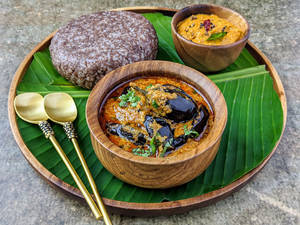 Brinjal Curry With Ragi Sangati