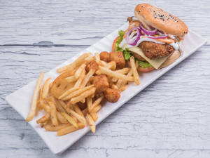 American Chicken Fillet Burger With French Fries