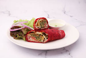 Spinach Falafel In A Beetroot Wrap