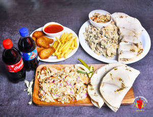 Shawarma Plate + Fully Loaded Shawarma Plate + French Fries + Cold Drink