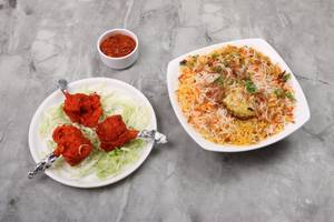 Chicken Biryani With Chicken Lollipop [half]