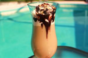 Cold Coffee With Ice Cream And Chocolate Sauce 