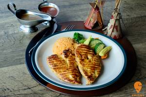 Grilled Chicken & Cheese Steak In Mushroom Sauce