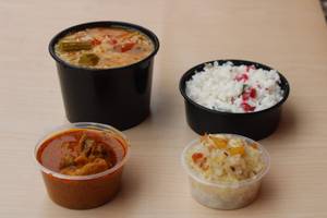 Sambar Rice + Chicken Curry + Curd Rice + Dessert