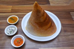 Ghee Roast Dosa  [1 pcs]  [served with  Coconut chutney, Kara chutney with Sambar]