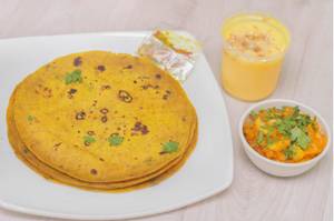 Thepla With Bhaji & Mango Lassi(Thepla 5 pcs + 1 bhaji + 1 mango lassi.)