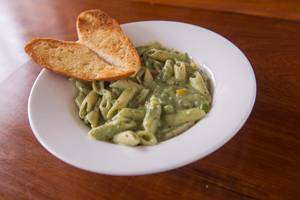 Egg Alfredo Penne Pasta In Green Sauce