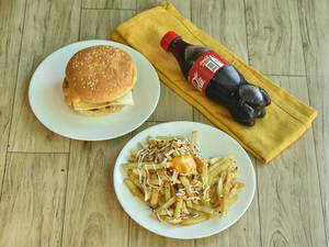 Aloo Cheese Tikki Burger + Small Fries + Coke Mini Bottle