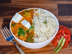 Shahi Paneer Gravy With Rice + Mango Juice
