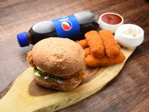 Fish Finger (4 Pcs) + Crispy Chicken Burger + Cold Drink (250 Ml)