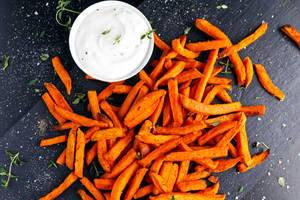 Zero Fat Baked Sweet Potato Fries With Garlic Mayo