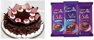 Chocolate Black Forest Cake (1.5 Lbs) + Dairy Milk Silk (60g)+ 1 Red Rose
